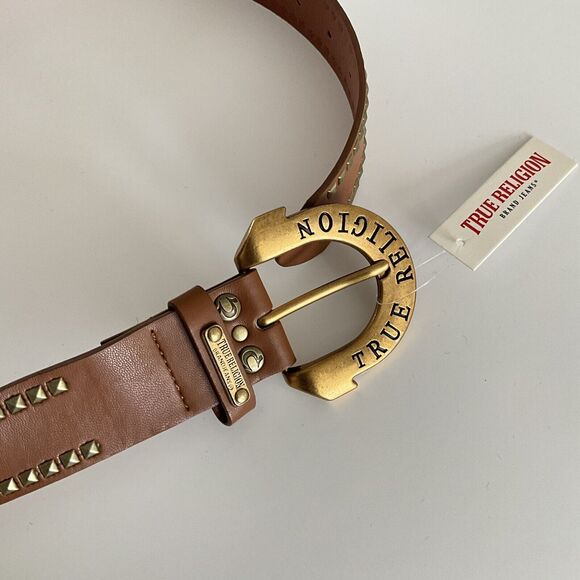 True Religion Belt Medium Gold-tone Buckle Pyramid Studs S - Picture 6 of 10